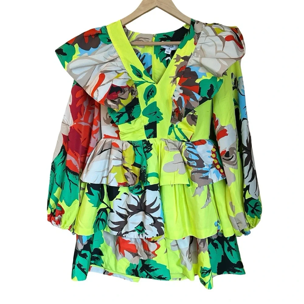 NWT Christopher John Rogers for Target Yellow Floral Long Sleeve Ruffle Dress 2 - Picture 5 of 15